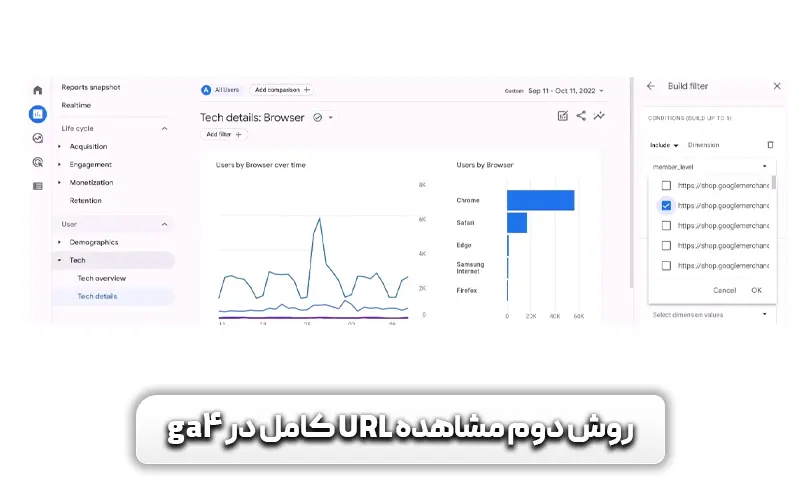روش دوم مشاهده گزارش ga4 براساس url صفحه